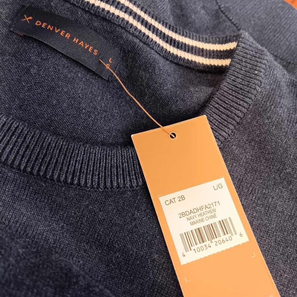NWT Denver Hayes Men's Lightweight Knit Sweater Size L Navy Blue Crewneck - Picture 10 of 12